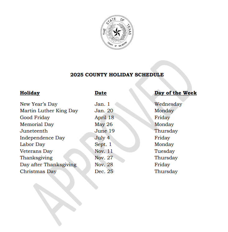 2025 Holiday Schedule